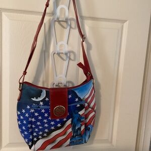Artistic Expression by Sharif Statue of Liberty painted leather shoulder bag